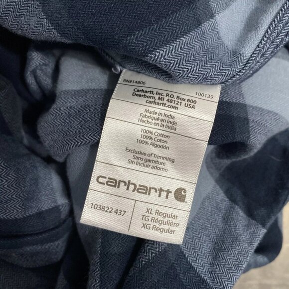 CARHARTT ORIGINIAL FIT BLUE PLAID LONG SLEEVE HEAVY FLANNEL OUTDOOR HIKING BASIC - Picture 3 of 6
